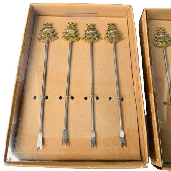 NIB Cocktail Picks Metal Christmas Trees Forks 6 Boxes Available Gold Macy’s - Picture 1 of 7